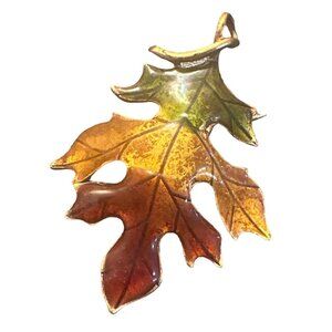 Vintage Enamel Autumn Leaf Brooch Multicolor Fall Foliage Pin Gold-Tone Metal
